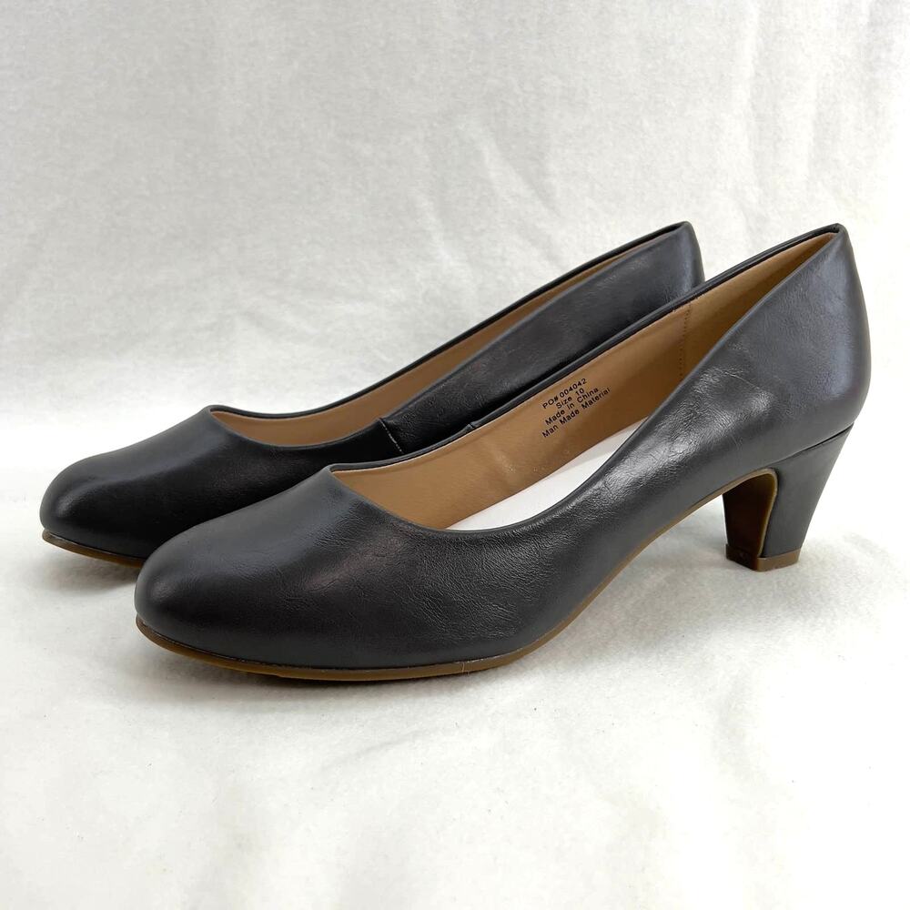 Journee Collection Luu Faux Leather Low Block Heel Pumps-Gray-Women Size 10-NEW